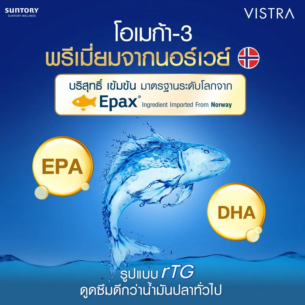 กราฟิกพื้นหลังสีน้ำเงิน ปลากระโดดจากน้ำ พร้อมวงกลมสีทองสองจุดและข้อความภาษาไทยด้านล่าง