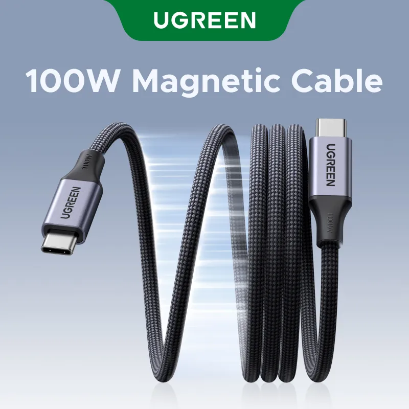 สาย USB C UGREEN 100W ม้วนเก็บด้วยแม่เหล็กได้ง่าย ลดปัญหาพันกันบนโต๊ะทำงาน