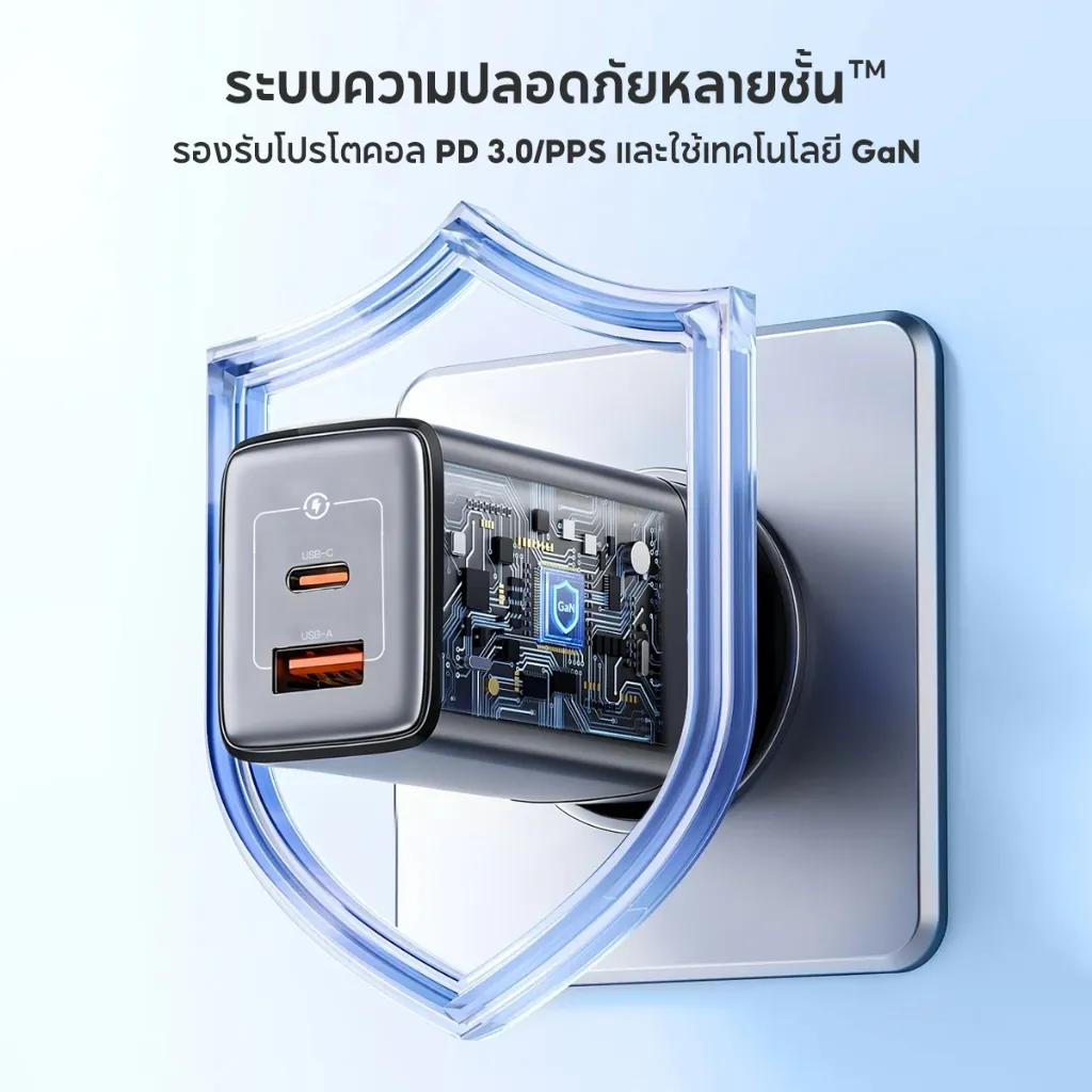 หัวชาร์จ VINKO K2003 45W GaN พร้อมระบบป้องกันหลายชั้นและพอร์ต USB-C USB-A
