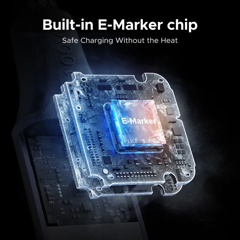 สาย USB C UGREEN 100W มีชิป E-Marker ช่วยควบคุมไฟและลดความร้อนระหว่างชาร์จ