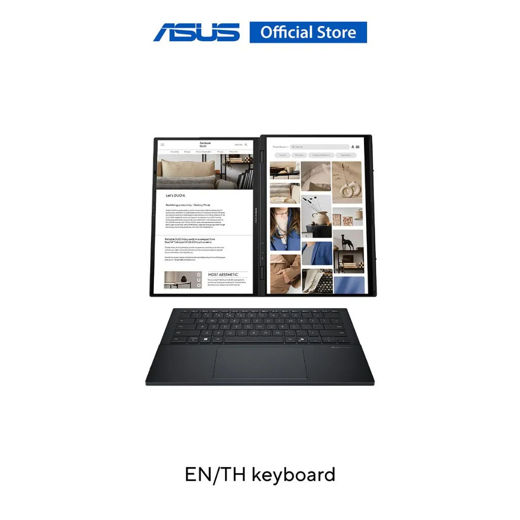 ASUS Zenbook DUO UX8406CA เปิดใช้งานสองหน้าจอแนวตั้งพร้อมคีย์บอร์ดแยก