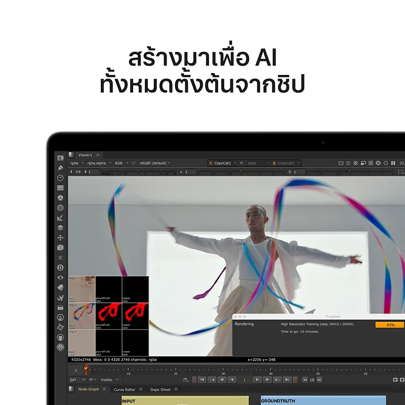 หน้าจอแสดงงานตัดต่อและงาน AI สำหรับครีเอเตอร์ที่ต้องใช้พลังประมวลผลสูง